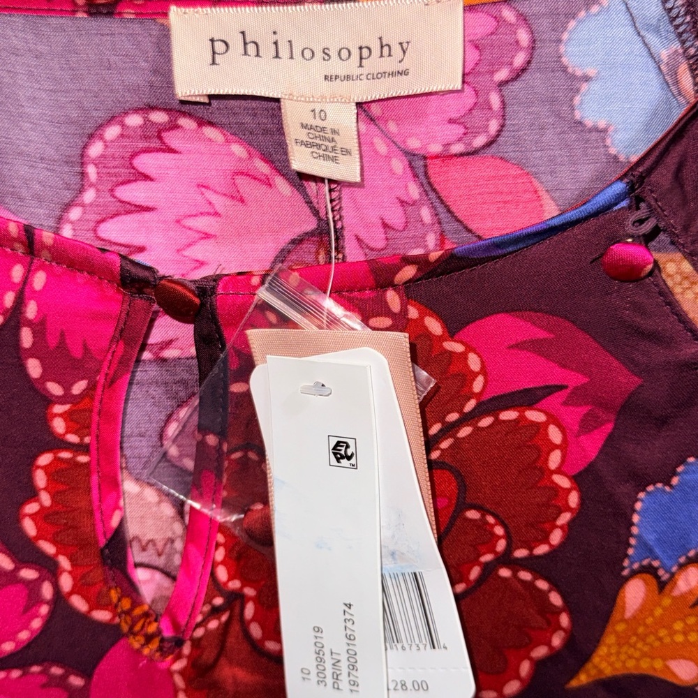 NWT Philosophy Pink and Purple Floral Midi Dress-10 - Picture 11 of 13